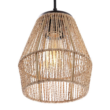 Ibiza Island 30" Seagrass/Metal Bohemian Coastal LED Pendant - JONATHAN Y